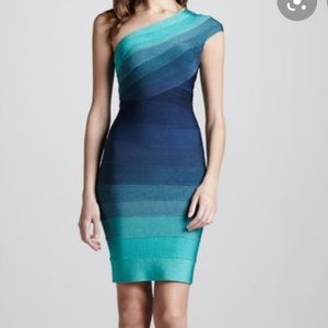 Herve leger one shoulder ombré dress size medium